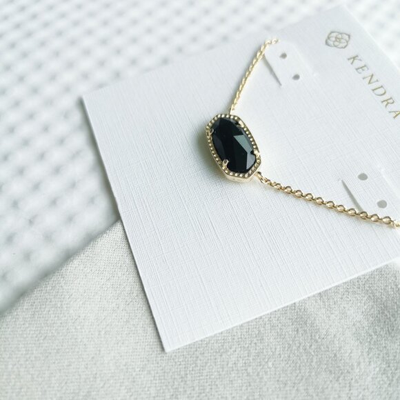 Kendra Scott Elisa Pendant Necklace Gold Black Opaque Glass - Picture 2 of 3